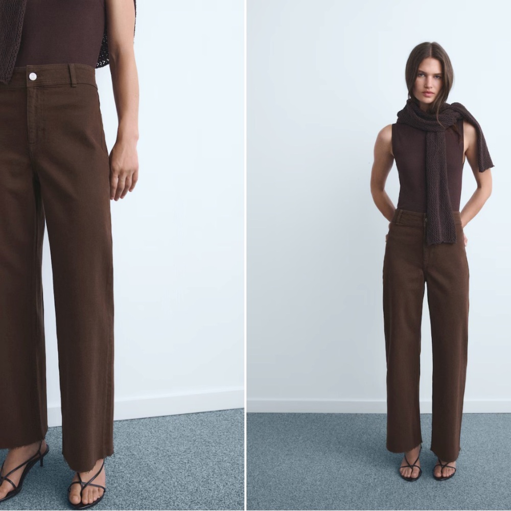 NWT mango catherin culotte high rise jeans brown size 8